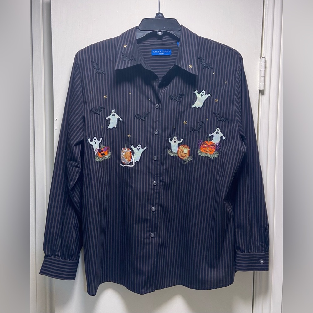 Vintage Karen Scott Halloween Long Sleeve Dress Shirt. Women Size L
